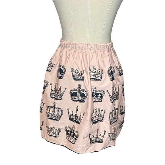 Milk Pink Crown Mini Skirt Drawsting Elastic Waist PInk Black M Unique Quirky - Picture 2 of 7